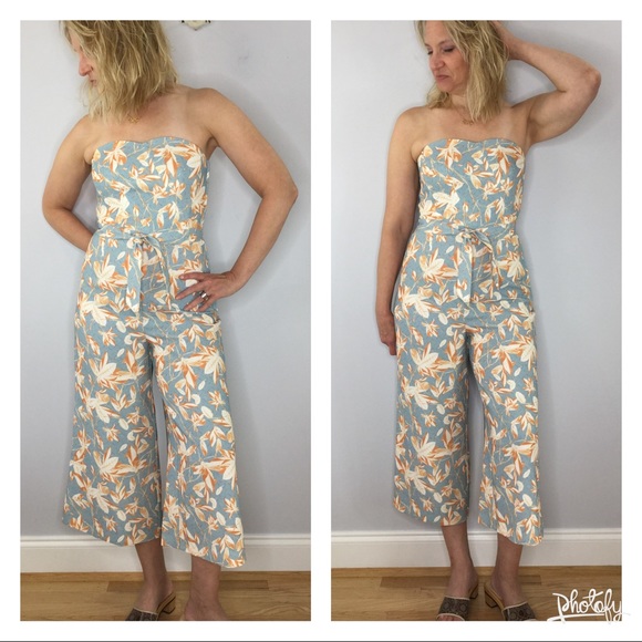 H&M wide leg cropped strapless floral jumpsuit - Picture 5 of 15